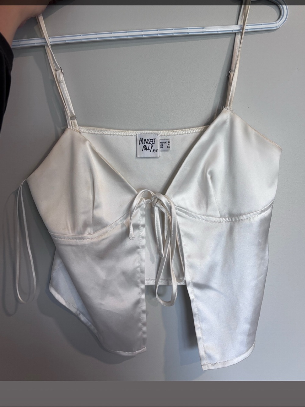 Princess Polly Ivory Satin Tie-Front Cami